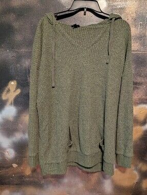 torrid Olive Green Waffle-Knit Hooded Sweater